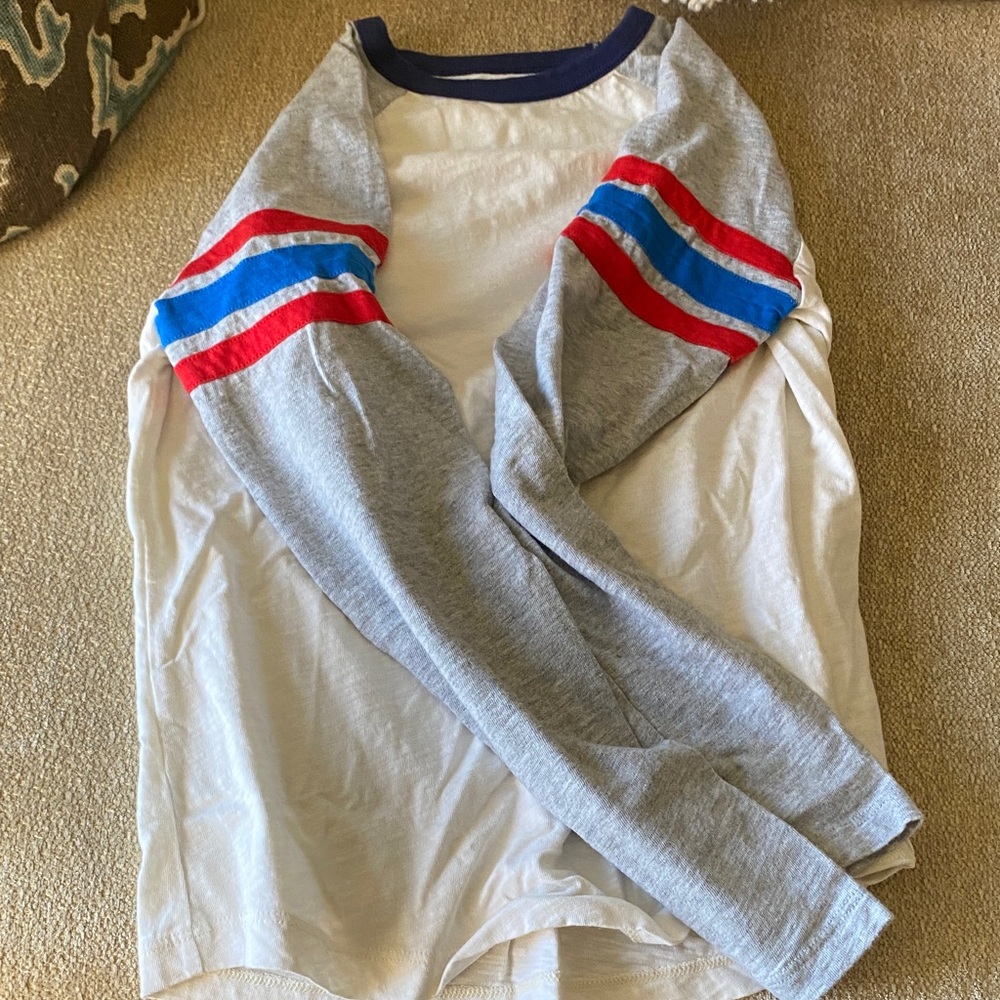 Mini Boden Blue and White Shirt with Colorful Stripes